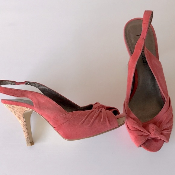 Miss Spana - Coral Suede Peep Toe Slingback Heels - Picture 4 of 4